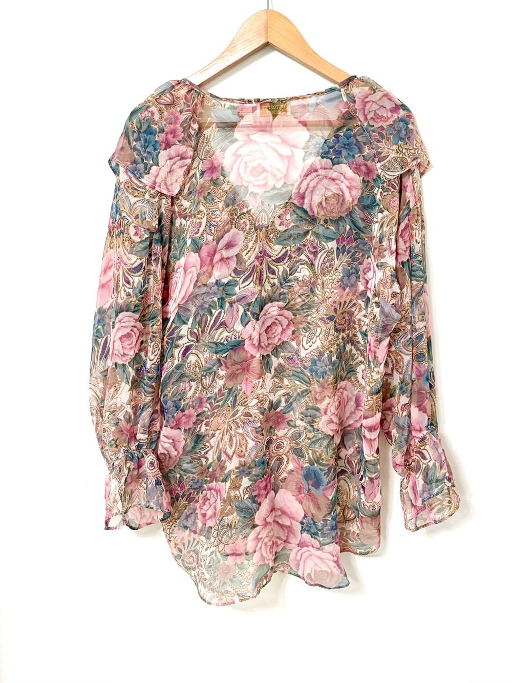 Vintage Victoria’s Secret Romantic Floral Ruffle Blouse Pink Roses Fairycore